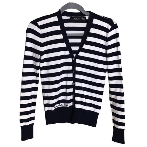 Ralph Lauren Black Label Women Cotton Striped Cardigan Sweater Sz. XS EUC - Picture 1 of 13